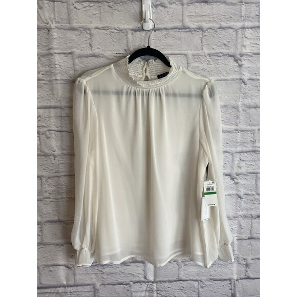 1. State Women’s NWT Women’s Smocked Sheet Feminine Career Blouse Size Large - Picture 1 of 7